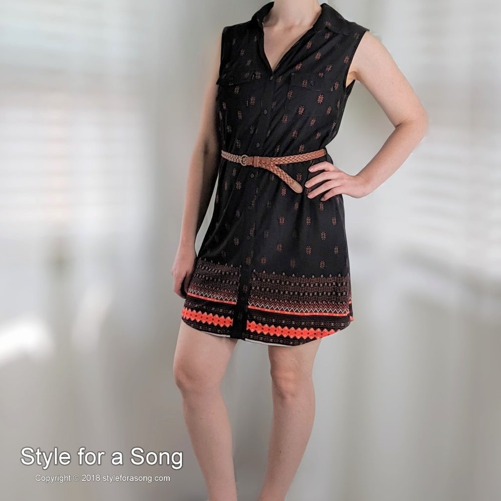 NWT Derek Heart Belted Black Orange Shirt Dress M